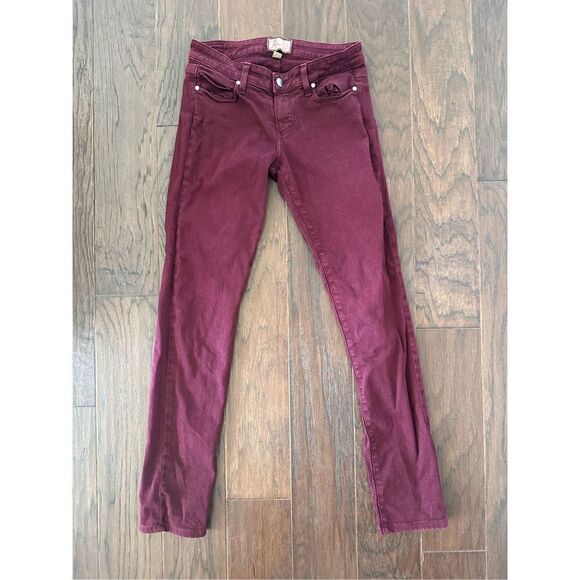 Paige Burgundy Ankle Peg Skinny Jeans - Picture 1 of 7